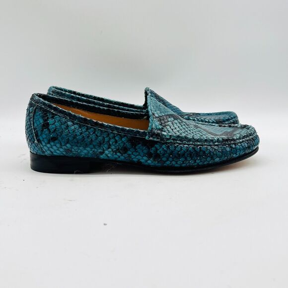 Ann Mashburn Shoes Womens 35 US 5 Blue Green Python Loafers Made in Italy - Picture 2 of 11